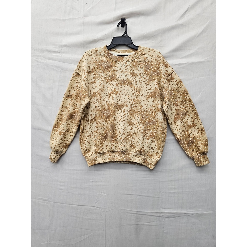 33 Degrees Womens Animal Print Pullover Sweatshirt Brown Cotton Blend Size XXS